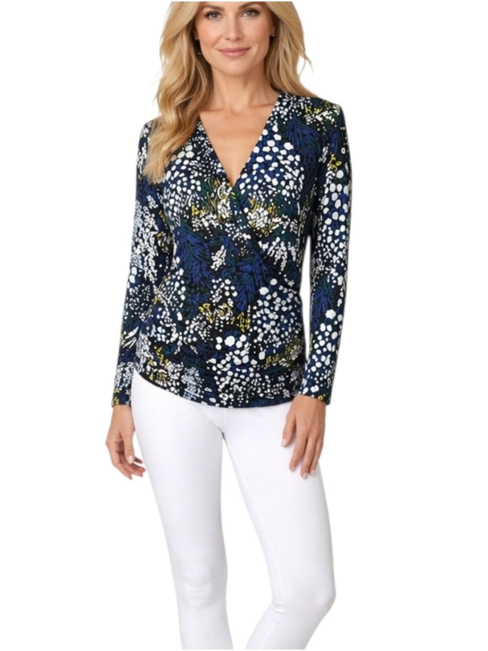 White House Black Market Faux Wrap Ruched Top Size M